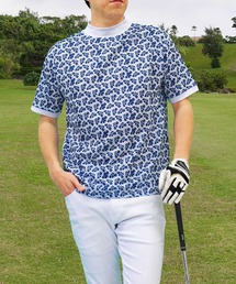 TopIsm（トップイズム）の「ゴルフウェア 総柄 ドライメッシュ モックネックシャツ 半袖 ポロシャツ メンズ（ゴルフグッズ）」