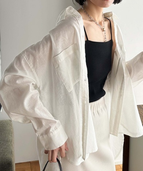 Doux archives（ドゥアルシーヴ）の「コットンリネンシャツ（シャツ/ブラウス・レディース・ブラック/オフホワイト/レモンイエロー/ピンク・FREE）」の2枚目の写真