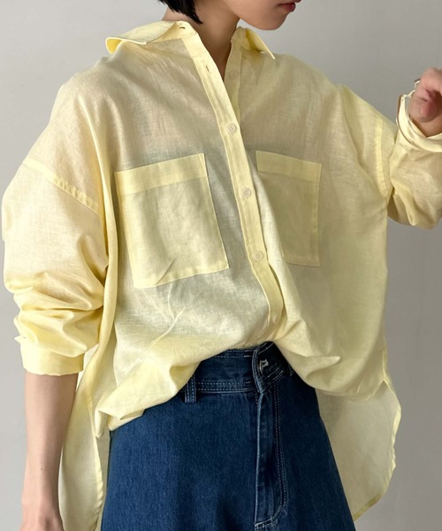 Doux archives（ドゥアルシーヴ）の「コットンリネンシャツ（シャツ/ブラウス・レディース・ブラック/オフホワイト/レモンイエロー/ピンク・FREE）」の4枚目の写真