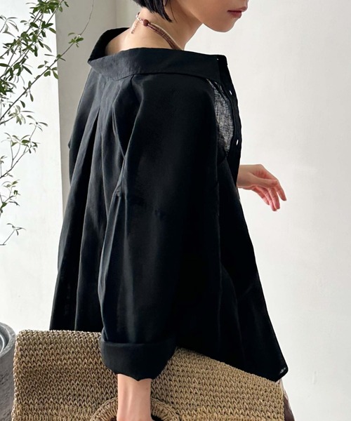 Doux archives（ドゥアルシーヴ）の「コットンリネンシャツ（シャツ/ブラウス・レディース・ブラック/オフホワイト/レモンイエロー/ピンク・FREE）」の3枚目の写真