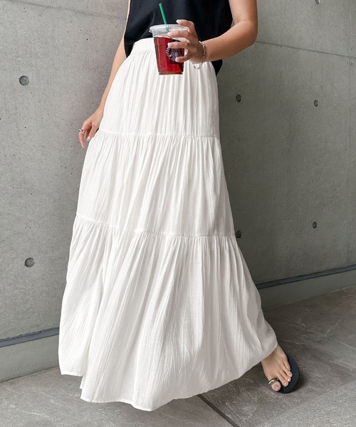 andme(アンドミー)の「楊柳ティアードロングスカート(スカート・レディース・ホワイト/グレー系/ブラック/アイボリー・M/L)」の2枚目の写真
