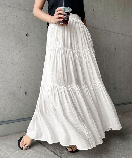 andme(アンドミー)の「楊柳ティアードロングスカート(スカート・レディース・ホワイト/グレー系/ブラック/アイボリー・M/L)」の10枚目の写真