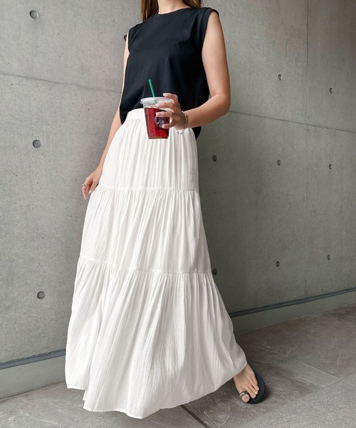 andme(アンドミー)の「楊柳ティアードロングスカート(スカート・レディース・ホワイト/グレー系/ブラック/アイボリー・M/L)」の15枚目の写真