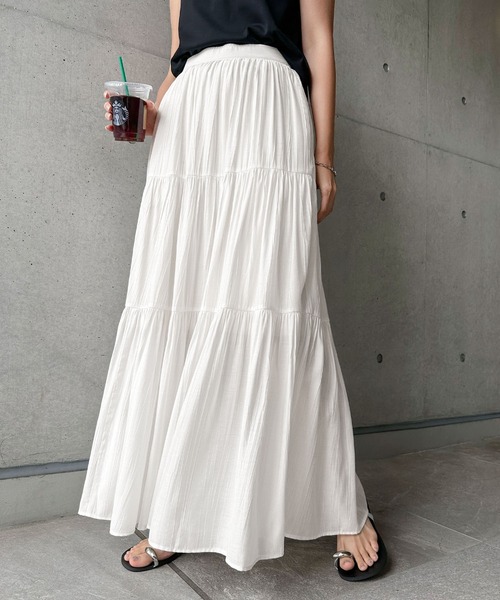 andme(アンドミー)の「楊柳ティアードロングスカート(スカート・レディース・ホワイト/グレー系/ブラック/アイボリー・M/L)」の12枚目の写真
