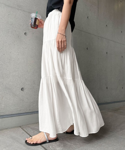 andme(アンドミー)の「楊柳ティアードロングスカート(スカート・レディース・ホワイト/グレー系/ブラック/アイボリー・M/L)」の11枚目の写真