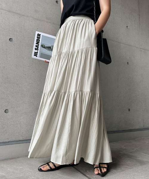 andme(アンドミー)の「楊柳ティアードロングスカート(スカート・レディース・ホワイト/グレー系/ブラック/アイボリー・M/L)」の17枚目の写真