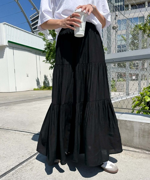 andme(アンドミー)の「楊柳ティアードロングスカート(スカート・レディース・ホワイト/グレー系/ブラック/アイボリー・M/L)」の7枚目の写真