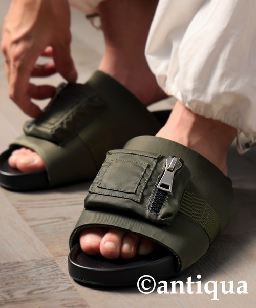 antiqua（アンティカ）の「MA-1ポケットサンダル（サンダル・メンズ・ブラック/カーキ・L/M）」の2枚目の写真