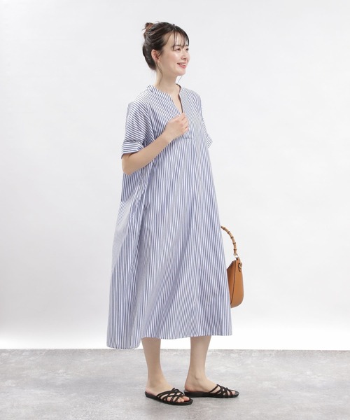 GLOBAL WORK Smile Seed Store（グローバルワーク スマイルシードストア）の「スキッパーシャツワンピース半袖/976997（シャツワンピース・レディース・ブラック/サックスブルー系/ブルー系その他2/ブルー系その他・MEDIUM/LARGE/X-LARGE/SMALL）」の3枚目の写真