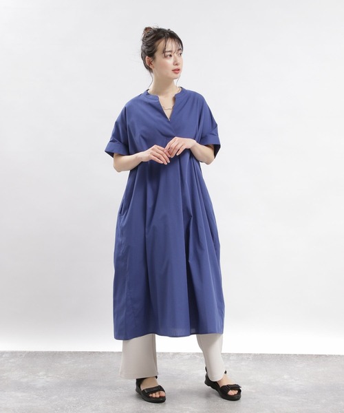 GLOBAL WORK Smile Seed Store（グローバルワーク スマイルシードストア）の「スキッパーシャツワンピース半袖/976997（シャツワンピース・レディース・ブラック/サックスブルー系/ブルー系その他2/ブルー系その他・MEDIUM/LARGE/X-LARGE/SMALL）」の4枚目の写真