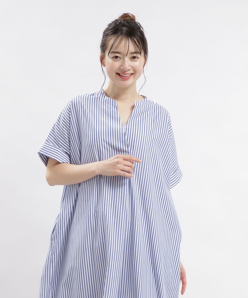 GLOBAL WORK Smile Seed Store（グローバルワーク スマイルシードストア）の「スキッパーシャツワンピース半袖/976997（シャツワンピース・レディース・ブラック/サックスブルー系/ブルー系その他2/ブルー系その他・MEDIUM/LARGE/X-LARGE/SMALL）」の5枚目の写真