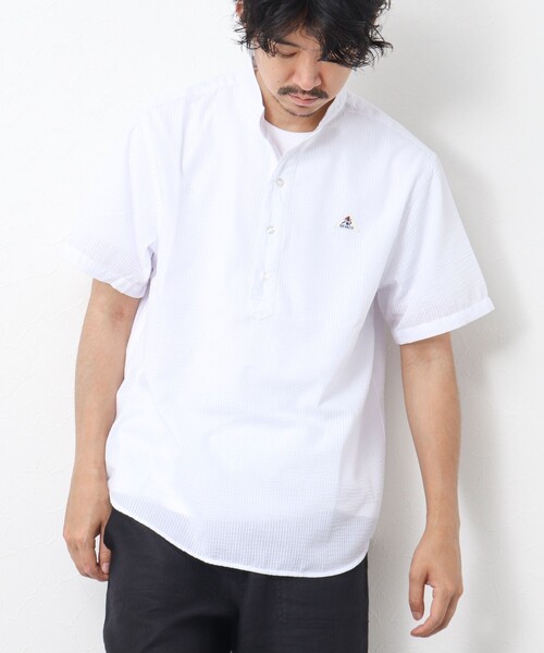 GEVACO（ゲバコ）の「【GEVACO/ゲバコ】シアーサッカープルオーバー半袖シャツ（シャツ/ブラウス・メンズ・オレンジ/サックスブルー/ブラック/ホワイト・M/L）」の2枚目の写真