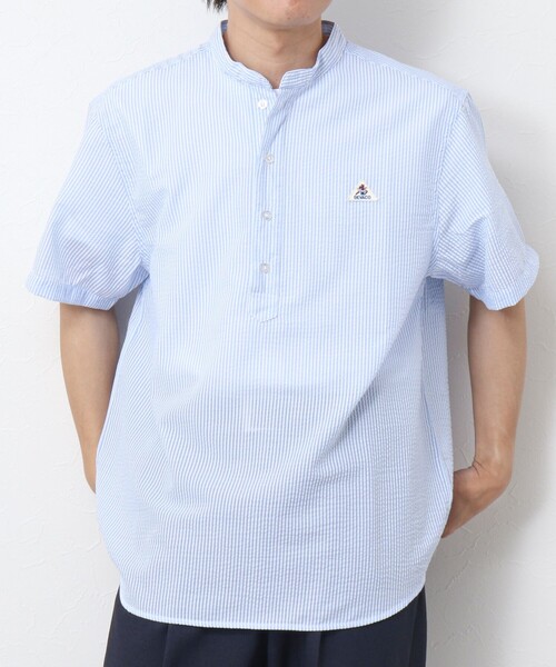 GEVACO（ゲバコ）の「【GEVACO/ゲバコ】シアーサッカープルオーバー半袖シャツ（シャツ/ブラウス・メンズ・オレンジ/サックスブルー/ブラック/ホワイト・M/L）」の4枚目の写真