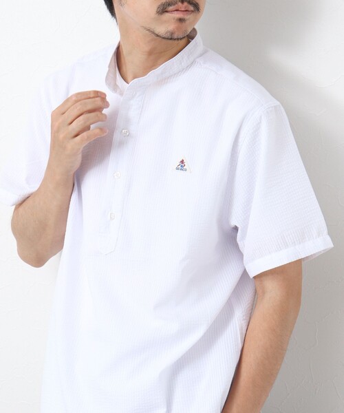 GEVACO（ゲバコ）の「【GEVACO/ゲバコ】シアーサッカープルオーバー半袖シャツ（シャツ/ブラウス・メンズ・オレンジ/サックスブルー/ブラック/ホワイト・M/L）」の5枚目の写真