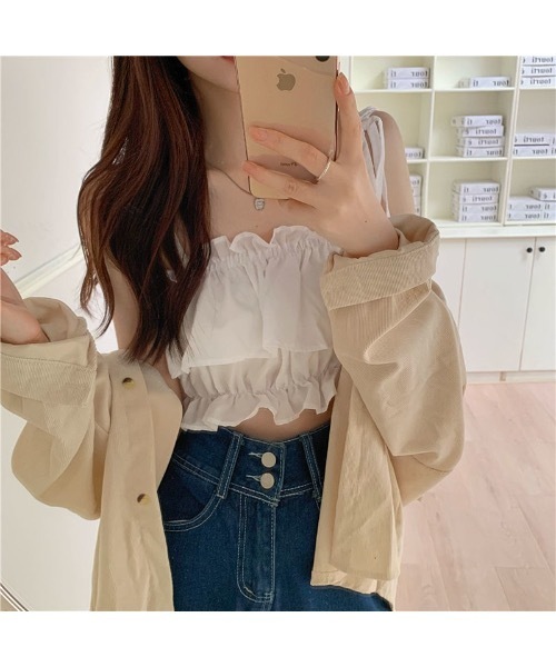 SALTMINT（ソルトミント）の「フリルギャザーキャミソール ビスチェ バレエコア（キャミソール・レディース・ホワイト/ブラック/ベージュ・FREE）」の2枚目の写真