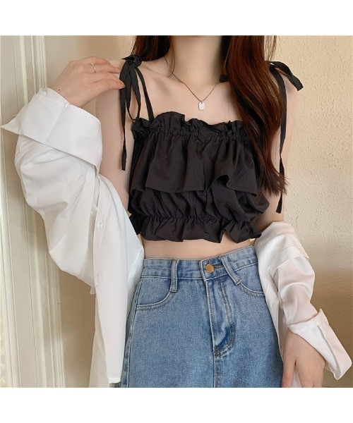 SALTMINT（ソルトミント）の「フリルギャザーキャミソール ビスチェ バレエコア（キャミソール・レディース・ホワイト/ブラック/ベージュ・FREE）」の3枚目の写真