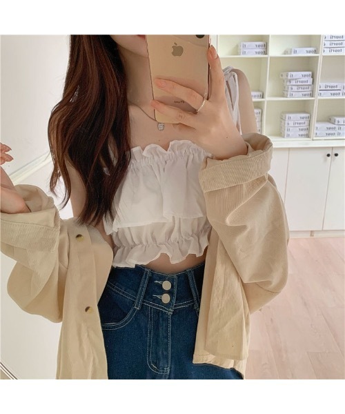 SALTMINT（ソルトミント）の「フリルギャザーキャミソール ビスチェ バレエコア（キャミソール・レディース・ホワイト/ブラック/ベージュ・FREE）」の4枚目の写真