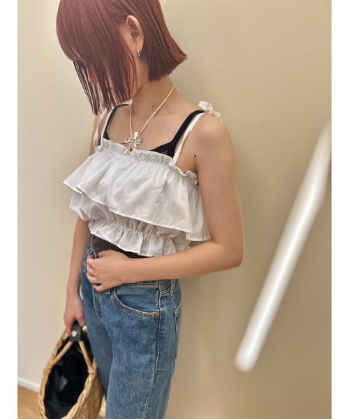 SALTMINT（ソルトミント）の「フリルギャザーキャミソール ビスチェ バレエコア（キャミソール・レディース・ホワイト/ブラック/ベージュ・FREE）」の6枚目の写真