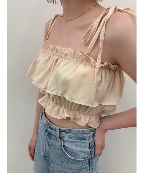 SALTMINT（ソルトミント）の「フリルギャザーキャミソール ビスチェ バレエコア（キャミソール・レディース・ホワイト/ブラック/ベージュ・FREE）」の7枚目の写真