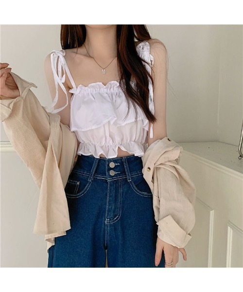 SALTMINT（ソルトミント）の「フリルギャザーキャミソール ビスチェ バレエコア（キャミソール・レディース・ホワイト/ブラック/ベージュ・FREE）」の8枚目の写真