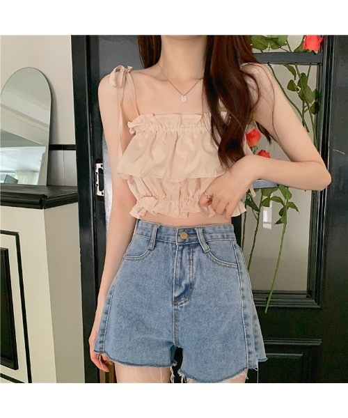 SALTMINT（ソルトミント）の「フリルギャザーキャミソール ビスチェ バレエコア（キャミソール・レディース・ホワイト/ブラック/ベージュ・FREE）」の10枚目の写真