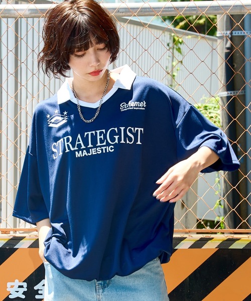 WEGO（ウィゴー）の「WEGO/ドロストゲームシャツプルオーバー（Tシャツ/カットソー・メンズ・ホワイト/ネイビー/グレー・MEDIUM/LARGE）」の8枚目の写真