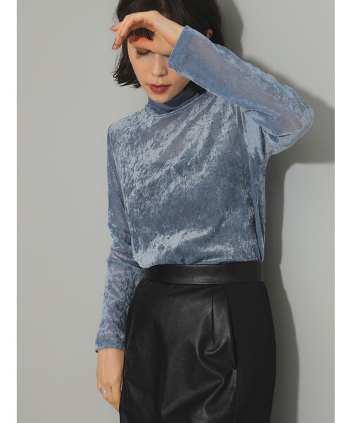 Ray BEAMS(レイビームス)の「Ray BEAMS / ベロア チュール ハイネック トップス(Tシャツ/カットソー・レディース・ホワイト系その他6/ブラック/ライトブルー・ONE SIZE)」の4枚目の写真