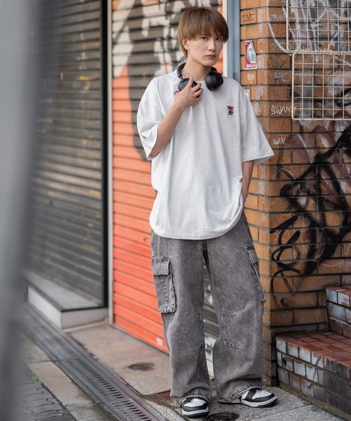 SIDEWAY STANCE（サイドウェイスタンス）の「【SIDEWAY STANCE】デニム ケミカル ワイド カーゴパンツ（デニムパンツ・メンズ・ブラック/ネイビー・SMALL/MEDIUM/LARGE）」の3枚目の写真