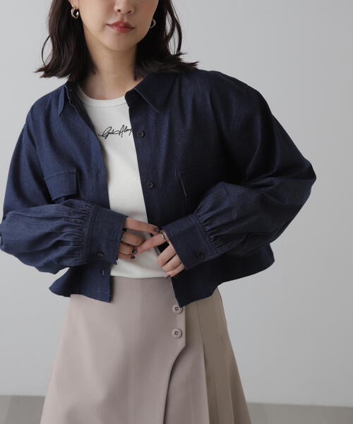 FREE'S MART（フリーズマート）の「◆ビッグポケットショート丈シャツ（シャツ/ブラウス・レディース・ブラウン系その他/ブルー/ワンウォッシュ/ホワイト・FREE）」の4枚目の写真