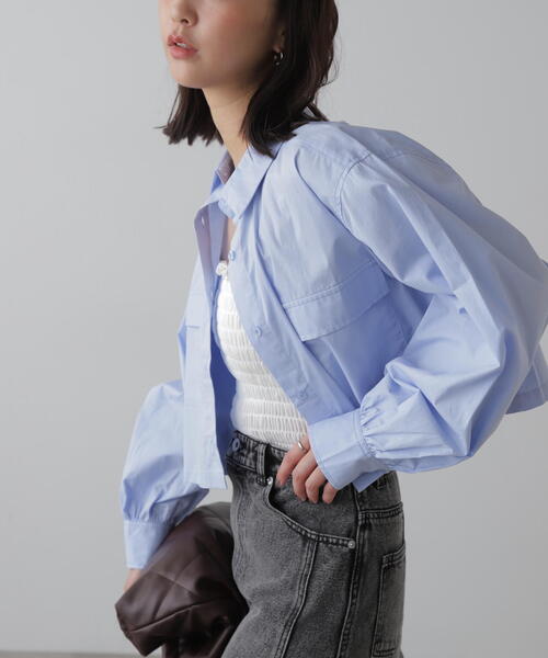 FREE'S MART（フリーズマート）の「◆ビッグポケットショート丈シャツ（シャツ/ブラウス・レディース・ブラウン系その他/ブルー/ワンウォッシュ/ホワイト・FREE）」の5枚目の写真