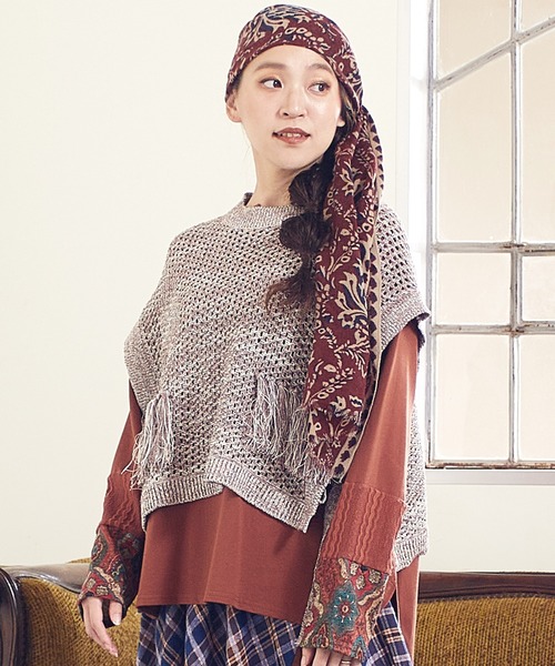 チャイハネ（チャイハネ）の「【チャイハネ】ルルニ ニットトップス（ニット/セーター・レディース・ベージュ/ブラック・FREE）」の2枚目の写真