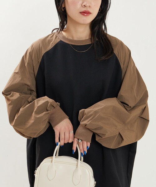 セール】限定展開 裏毛 異素材 ドッキング 2WAY ビッグ プルオーバー