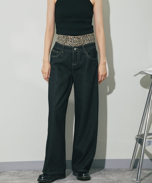 ヒョウ柄ウエスト切り替えデニムパンツ（デニムパンツ）｜ANOTHER S（アナザーエス）