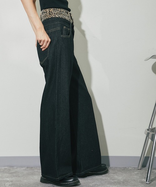 ANOTHER S（アナザーエス）の「ヒョウ柄ウエスト切り替えデニムパンツ（デニムパンツ・レディース・ブラック・S/M/L）」の4枚目の写真