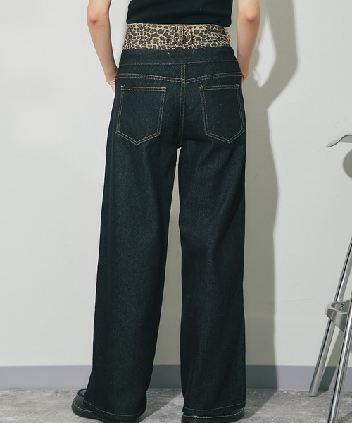 ANOTHER S（アナザーエス）の「ヒョウ柄ウエスト切り替えデニムパンツ（デニムパンツ・レディース・ブラック・S/M/L）」の5枚目の写真