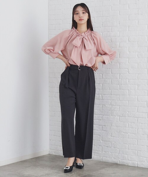 PINK HOUSE ピコフリル ピンタック ボウタイ シャツ ブラウス 日本製