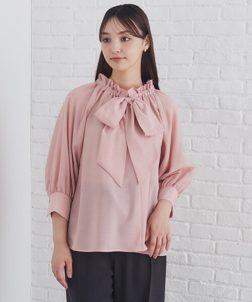 セール】フリルボウタイブラウス【洗濯機洗い可】（シャツ/ブラウス