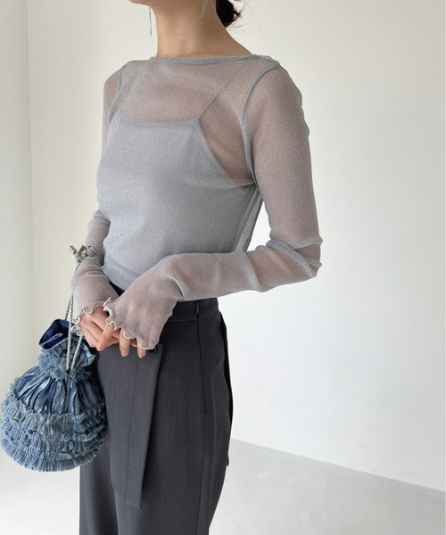 Olu.（オルドット）の「シアーラメトップス（Tシャツ/カットソー・レディース・ライトグレー/アイボリー/ピンク系その他・FREE）」の16枚目の写真