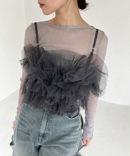 Olu.（オルドット）の「シアーラメトップス（Tシャツ/カットソー・レディース・ライトグレー/アイボリー/ピンク系その他・FREE）」の13枚目の写真