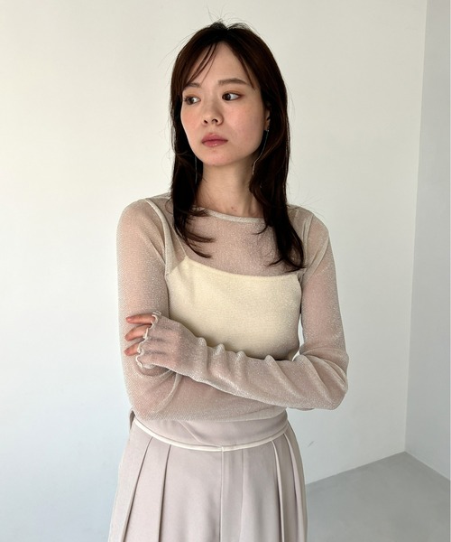 Olu.（オルドット）の「シアーラメトップス（Tシャツ/カットソー・レディース・ライトグレー/アイボリー/ピンク系その他・FREE）」の9枚目の写真