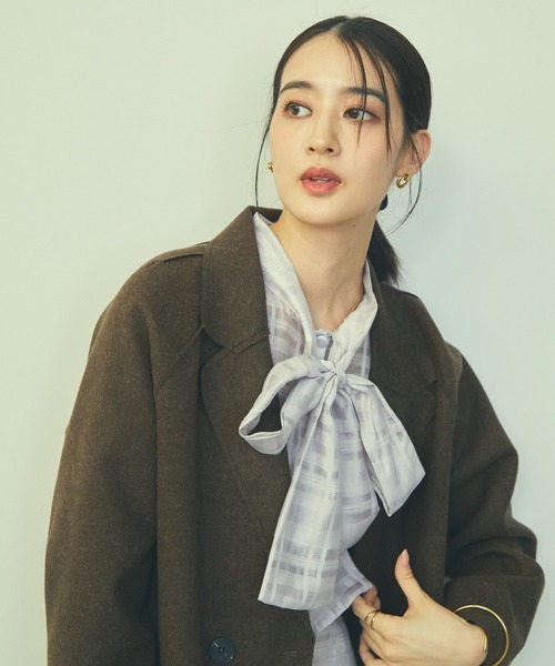 TITTY&CO.（ティティーアンドコー）の「ダブルブレストジャケット（テーラードジャケット・レディース・ベージュ/ホワイト/ブラウン・FREE）」の3枚目の写真