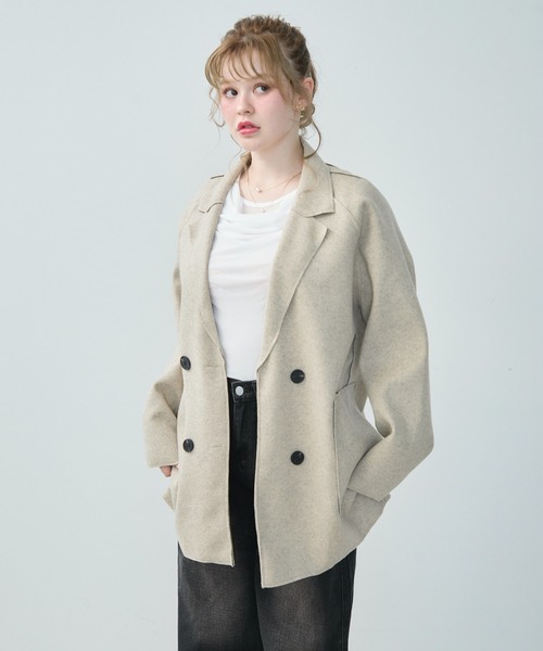 TITTY&CO.（ティティーアンドコー）の「ダブルブレストジャケット（テーラードジャケット・レディース・ベージュ/ホワイト/ブラウン・FREE）」の6枚目の写真