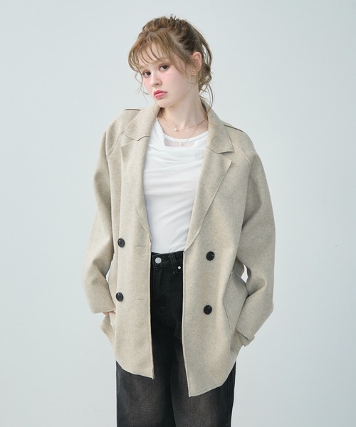 TITTY&CO.（ティティーアンドコー）の「ダブルブレストジャケット（テーラードジャケット・レディース・ベージュ/ホワイト/ブラウン・FREE）」の7枚目の写真