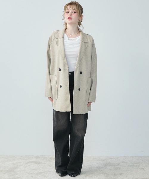 TITTY&CO.（ティティーアンドコー）の「ダブルブレストジャケット（テーラードジャケット・レディース・ベージュ/ホワイト/ブラウン・FREE）」の9枚目の写真