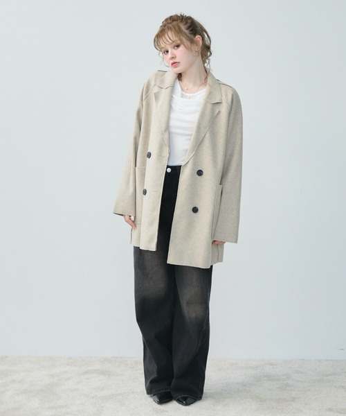 TITTY&CO.（ティティーアンドコー）の「ダブルブレストジャケット（テーラードジャケット・レディース・ベージュ/ホワイト/ブラウン・FREE）」の11枚目の写真