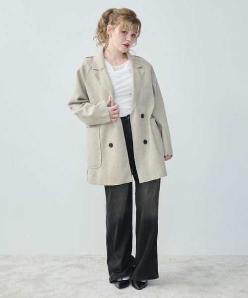 TITTY&CO.（ティティーアンドコー）の「ダブルブレストジャケット（テーラードジャケット・レディース・ベージュ/ホワイト/ブラウン・FREE）」の12枚目の写真