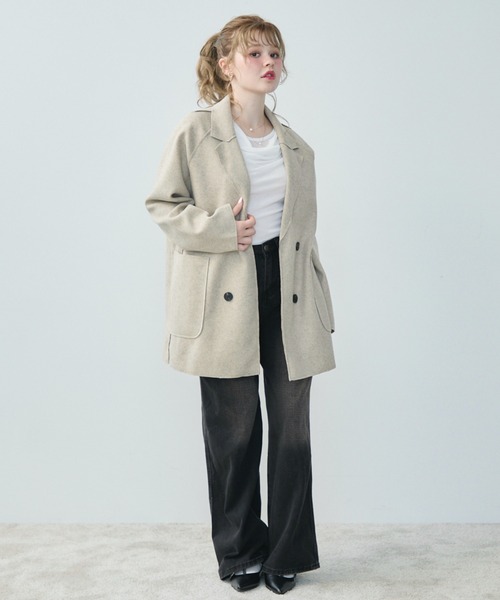 TITTY&CO.（ティティーアンドコー）の「ダブルブレストジャケット（テーラードジャケット・レディース・ベージュ/ホワイト/ブラウン・FREE）」の13枚目の写真