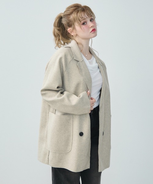 TITTY&CO.（ティティーアンドコー）の「ダブルブレストジャケット（テーラードジャケット・レディース・ベージュ/ホワイト/ブラウン・FREE）」の14枚目の写真