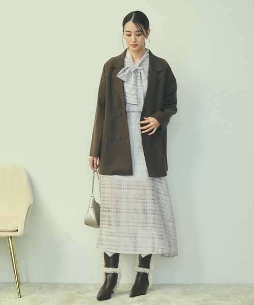 TITTY&CO.（ティティーアンドコー）の「ダブルブレストジャケット（テーラードジャケット・レディース・ベージュ/ホワイト/ブラウン・FREE）」の16枚目の写真