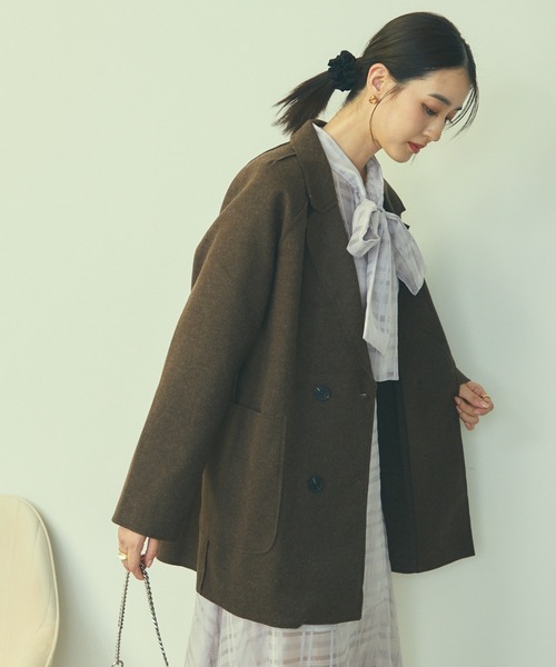 TITTY&CO.（ティティーアンドコー）の「ダブルブレストジャケット（テーラードジャケット・レディース・ベージュ/ホワイト/ブラウン・FREE）」の22枚目の写真